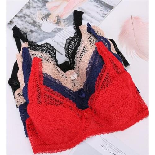 Womens Push Up Bra Underwire Lace Floral Sheer Bh Padded Brassiere Sexy Lingerie Gather Bralette Size C D Cup Plus Zie Bras