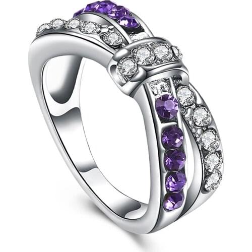 MISANANRYNE Promotional Price Silver Color Purple CZ Crystal Bowknot Wedding Ring for Women Anel bague Ring Size 6 7 8 9 10