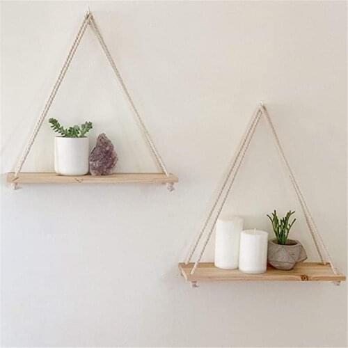 1PCS Premium Wood Swing Hanging Rope Wall Mounted Floating outdoor decoration simple design Shelves Plant Flower Pot indoor