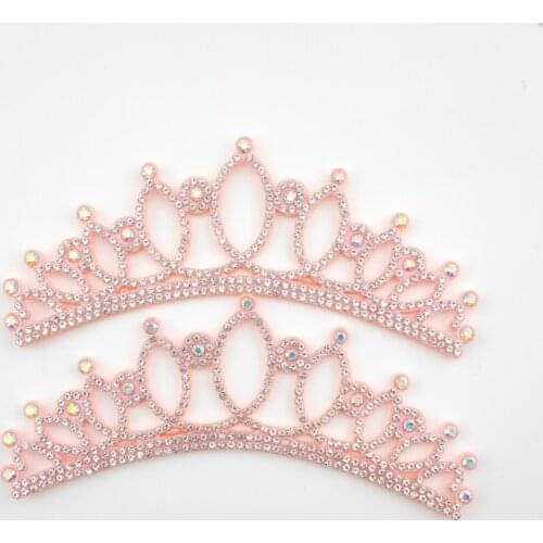 13.5*4.5CM Princess Rhinestone Pink Crown Applique For Craft Wedding Clothing Decor Patch DIY Headwear Hair Clip Accessories