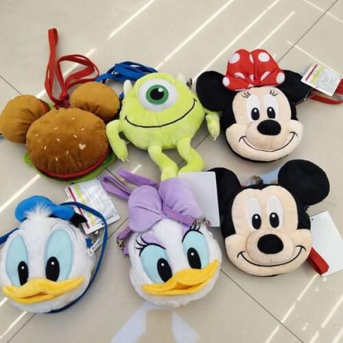 13 cm Mickey Mouse Minnie girls plush toys Stitch cute boy Cross body Bag Purse Kids Birthday Gift