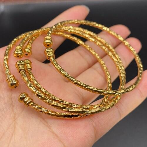 3mm Dubai Bangles for Women Gold Color Ball Hand Chain Indian Small Bracelet Africa Ethiopian Middle East Bride Jewelry Gift
