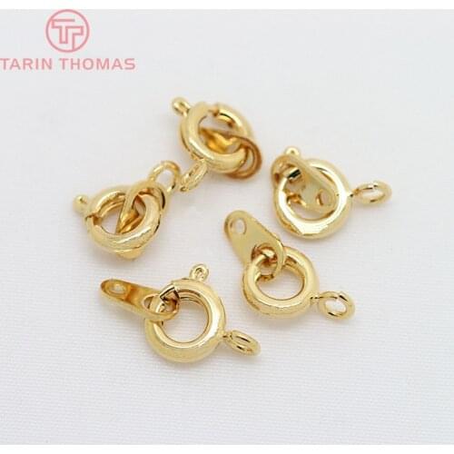 4PCS 6x9MM 24K Gold Color Plated Brass Spring Round Clasps Necklace Clasps High Quality Jewelry Accessories