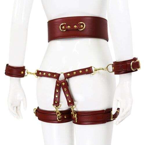 Bdsm Slave Bondage Leather Harness Rope with Cross Lock Handcuffs Leg Suspenders Straps Garter Belt for Men Women Flirt Sex Toys