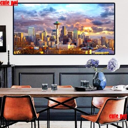 Large Cross Stitch Diamond Painting city scenery DIY round Square Diamond Picture Decoration Gift5d Diamond Embroidery Mosaic