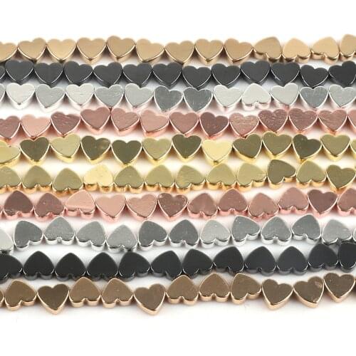 5x6mm Natural Rose Gold Black Silver GunMetal Hematite Stone Love Heart Loose Beads For Jewelry Making Bracelet DIY Craft
