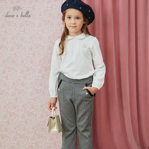 DKH14193 dave bella autumn 5Y-13Y kids clothes children fashion letter T-shirt girls high quality fashion tees