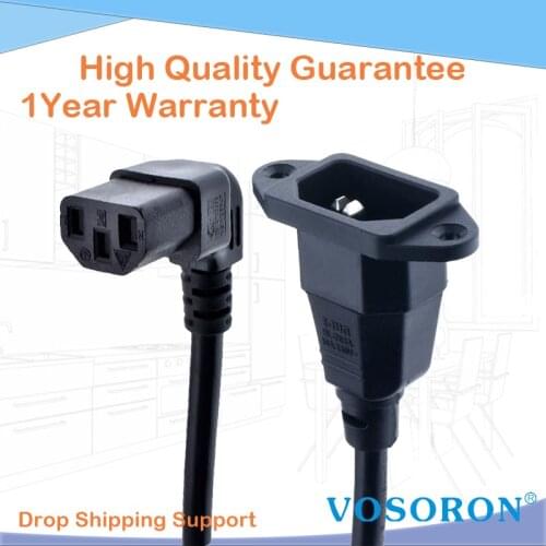 IEC320 C14 to C13 Extension cord,C14 with screw holes and C13 Up Angled Short,60cm lenght,H05VV-F 3G 0.75MM