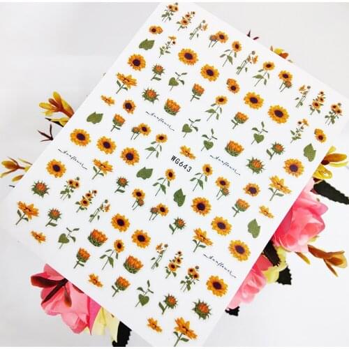 Beautiful Sunflowers 3D Nail Sticker Art Slider Foil Design Yellow Flowers Nails Decoraciones Self Adhesive Manicure Accesorios