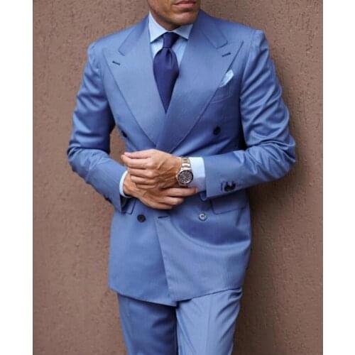 Handsome Groomsmen Double-Breasted Groom Tuxedos Mens Wedding Dress Man Jacket Blazer Prom Dinner (Jacket+Pants+Tie) K22