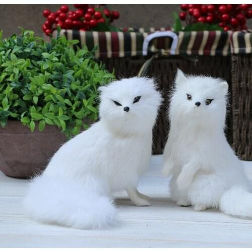 15*12*16CM Artificial Cute Fox With True Fur,DIY Funny Pet Crafts White Fox Decoration For Happy Birthday,Halloween Decoration