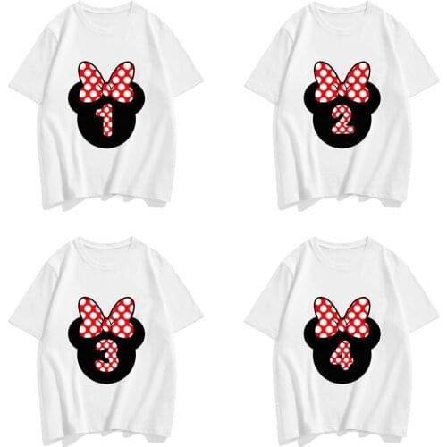Cute Minnie Mouse Little Baby Girls T-Shirts 1-12Th Birthday Number Tshirt Summer Toddler Baby Girl Clothes Childrens T Shirts