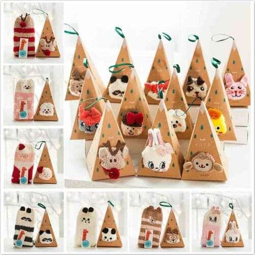 Cute Animal Design funny Christmas Gift Socks 3D Fluffy Coral Velvet Thick Warm Winter Sock For Women new Year gift Sox with Box