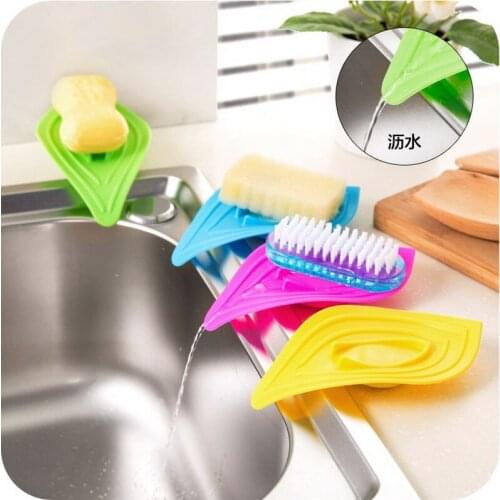 Multifunctional Slip Ring Leaves Soap Box Drain and Clean Soap Dishes Kitchen Sink Sponge Holder