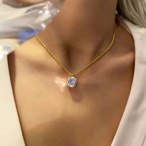 SRCOI Trendy Geometric Twist Clavicle Chain Simple Transparent Rhinestone Pendant Necklace For Women Charm Fashion Jewelry