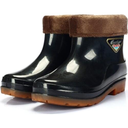 Rain boots mens beef tendon rain boots low tube plus velvet mens site water shoes non-slip wear-resistant rain boots