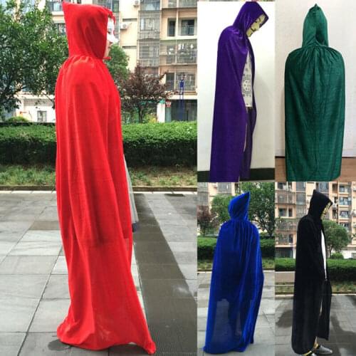 Unisex Soft Velvet Hooded Cape Halloween Christmas Party Cosplay Costumes For Women Men Wizard Princes Long Cloak Dress Robes