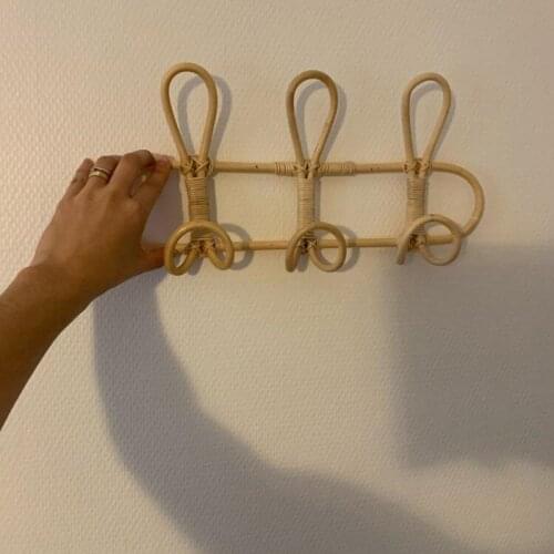 LBER Rattan Wall Hooks Kids Garments Organizer Rack Clothes Hat Hanging Hook Rattan Hanger Kids Room Decor Hanger