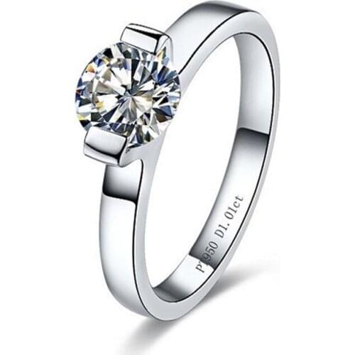 Solitaire 1Ct Test Positive D Color Moissanite Engagement Ring Platinum 950 Female Ring White Gold Wedding Jewelry