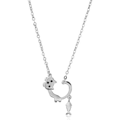 925 Sterling Silver Necklace Pendant For Women Cat Fish Pendant New Fashion Charm Adjustable Chain Choker For Girls Gift Jewelry
