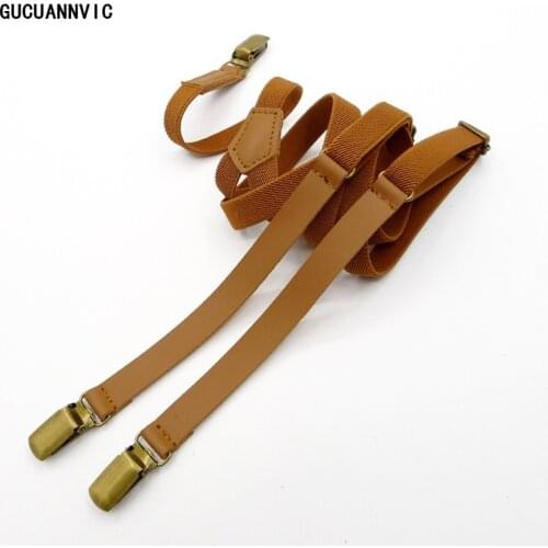 New personalit suspenders Leather and elastic links Vintage clip braces men 2 color options for black and brown suspenders women