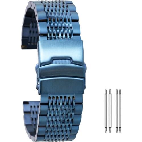 18/20/22/24mm Width Stainless Steel Watchband Luxury Gold/Rose Gold/Blue Metal Watch Straps Replacement Folding Clasp