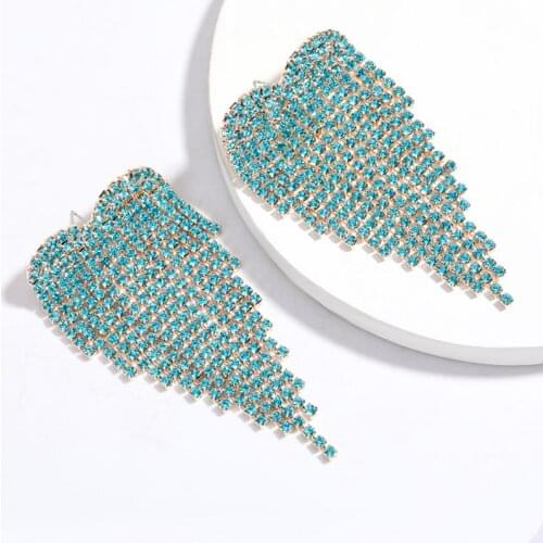 Luxury Full Rhinestone Angel Wings Earrings Women Wedding Bridal Big Tassel Earring Jewelry Party Claw Chain Long Fringe Earring
