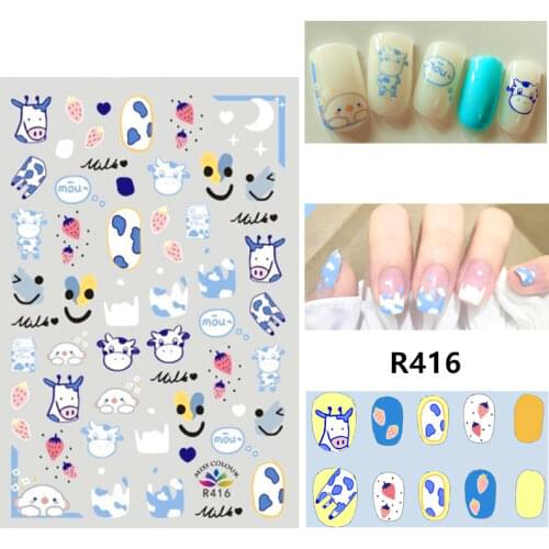 Self-adhesive 3D Stickers for Nails Cartoon Cow Strawberry Nail Art Decorations Autumn Fashion Stickers Women Girl Nail Foil