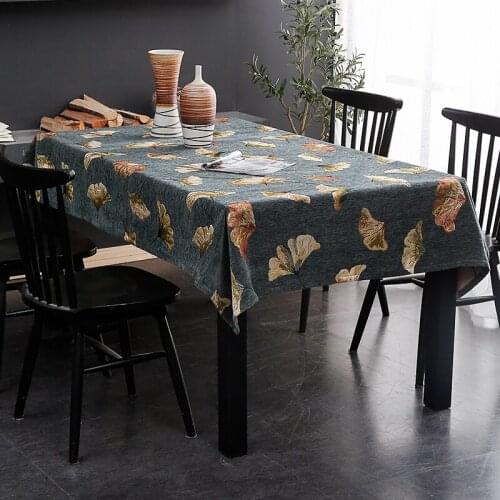 Chenille Rectangular Tablecloth Ginkgo Leaf Pattern Chinese Style Hotel Party Wedding Table Cover Square Wine Red Tablecloths