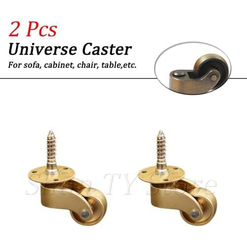 2 Pcs Heavy Duty Brass Universal Wheel Metal Casters Silent Threaded Stem Furniture Caster Home Hardware With Screws