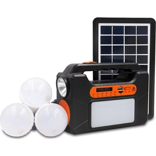 3 in 1 Solar Light USB Charger Home bluetooth FM Radio Solar Power Panel Generator Kit with 3 LED Bulb Emergency Outdoor Light