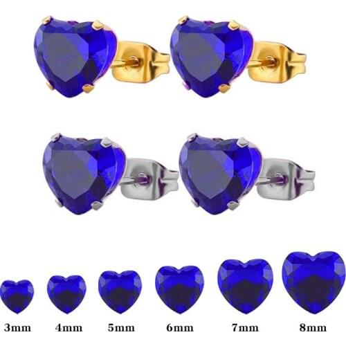 Uelf Fashion Jewelry Blue Crystal Heart Stud Earrings For Women Female Wedding Engagement Earring Cheap Wholesale Gift