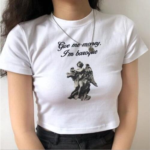 European American Style T-shirt Woman Letters Print Short Sleeve Round Neck Women Tops Slim Fit Tshirt Women