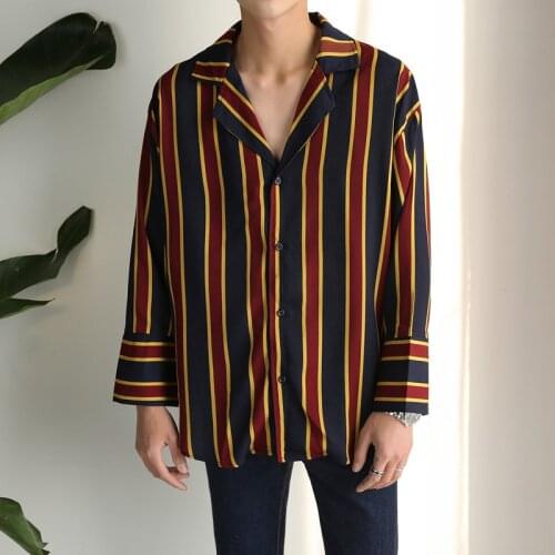 VERSMA 2017 Korean Harajuku GD Chiffon Pajamas Striped Shirts Men Women Autumn Hip Hop Streetwear Casual Loose Couple Shirt Male