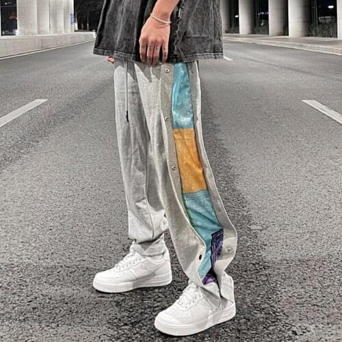 Vintage Cashew Flowers Print Mens Sweat Pants Side Buttons Adjustable Jogger Sweatpant Hip Hop Paisley Urban Streetwear Trousers