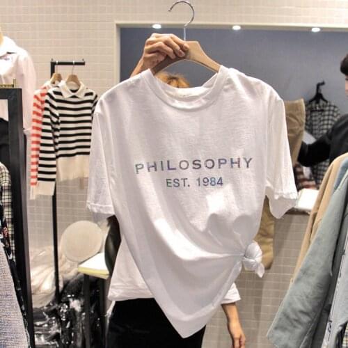 2021 New White T-shirt Womens Short Sleeve Summer Printed Gilded Letter Top Cotton Loose Cotton T-shirt