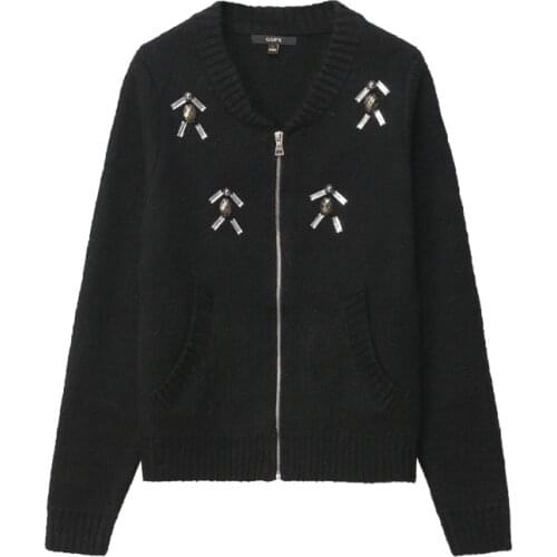 High Quality Fashion Handmade Beaded Women New Black Sweater Cardigan Women Autumn Winter 2020 Korean Long Sleeve Top Coat