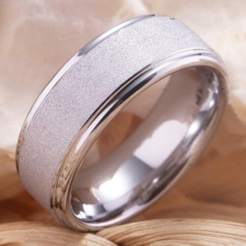 Womens Mens Ring 8MM Silver Tone Tungsten Carbide Wedding Band Rings Sandblasted Finish Comfort Fit Size 6 to 13