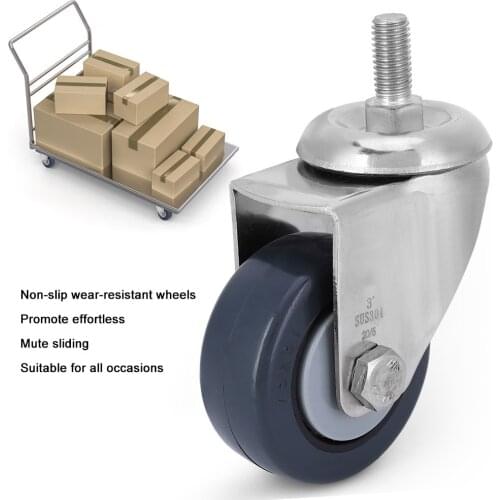 1Pcs 2in/2.5in/3in/4in Mute Caster Wheel Stainless Steel Bracket Rod Wheel Dark Gray Non-Slip Trolleys Chair Caster