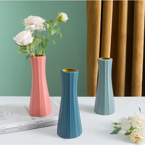 1 Pc Minimalist Plastic Vase Art Home Decoration Ornaments Flower Arrangements Vases Modern Simple Imitation Glaze Vase