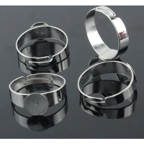 100pcs Adjustable Metal Flat Ring Findings Blank Base Glue on 8mm Cameo jewelry Findings