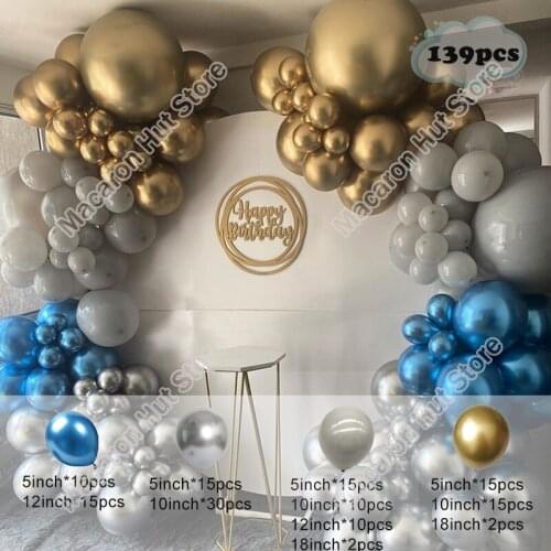 139Pcs Silver Balloon Garland Backdrop Latex Balloons Wedding Happy Birthday Party Chrome Blue Decorations Baby Shower Supplies