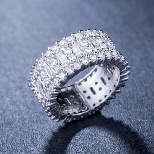 2021 Fashion Silver Color Inlaid Small Rectangular White Zircon Full Crystal Ring for WomenEngagement Ring Jewelry