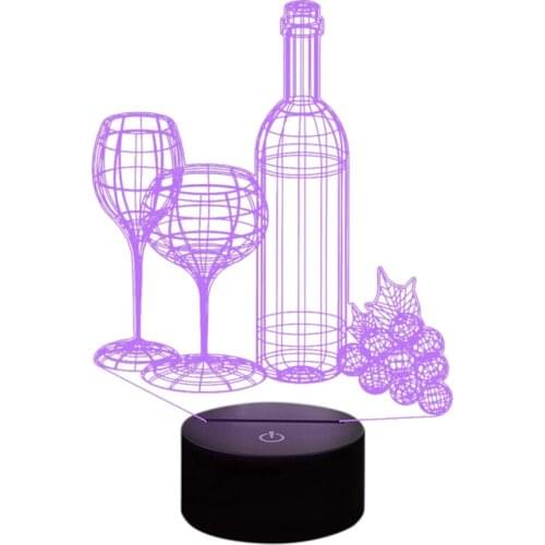 3D Wine Cup Bottle Night Lights Lamp,7Colors Changing Optical Illusion LED Press USB,Birthday Xmas Gifts for Kids Girls