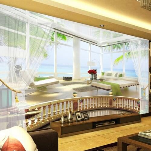 3D Stereo Sea View Balcony Mural Wallpaper Living Room TV Background Wall Paper For Walls 3 D Modern Space Expansion Home Decor