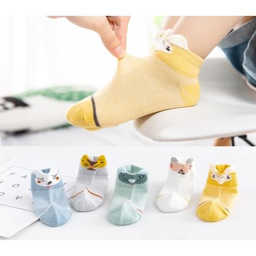5Pairs/lot 2-9Y Kids Socks Summer Cotton 3D Cartoon Animal Kids Socks Girls Mesh Cute Newborn Boy Toddler Baby Socks