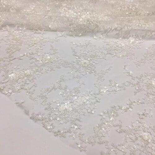 5yards/pc) 2021 new cross stitches embroidered sequins French net lace white African tulle lace fabric for party dress FSS347