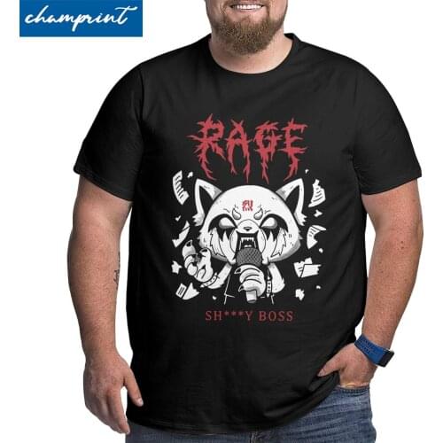 Aggretsuko Aggressive Retsuko Karaoke Rage Mood T Shirt Men Funny T-Shirts Big Tall Tees Short Sleeve Tops Big Size 4XL 5XL 6XL