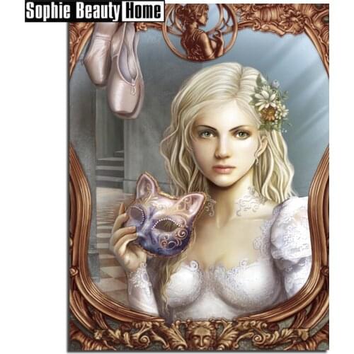 5D DIY Diamond Painting Beauty In Mirror Embroidery Patterns Cross Stitch Needlework diamond Rhinestone Home Decoration 19C032