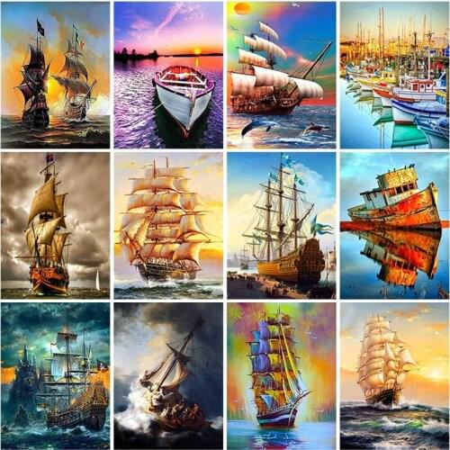 Xaviera 5D Diy Diamond Painting Full Round Square Drill Resin Sailboat Embroidery Seaside Scenery Rhinestone Cross Stitch Kits